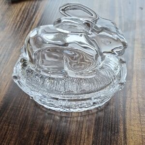 Vintage Williams Sonoma Clear Glass Lidded Rabbit-On-A-Nest
